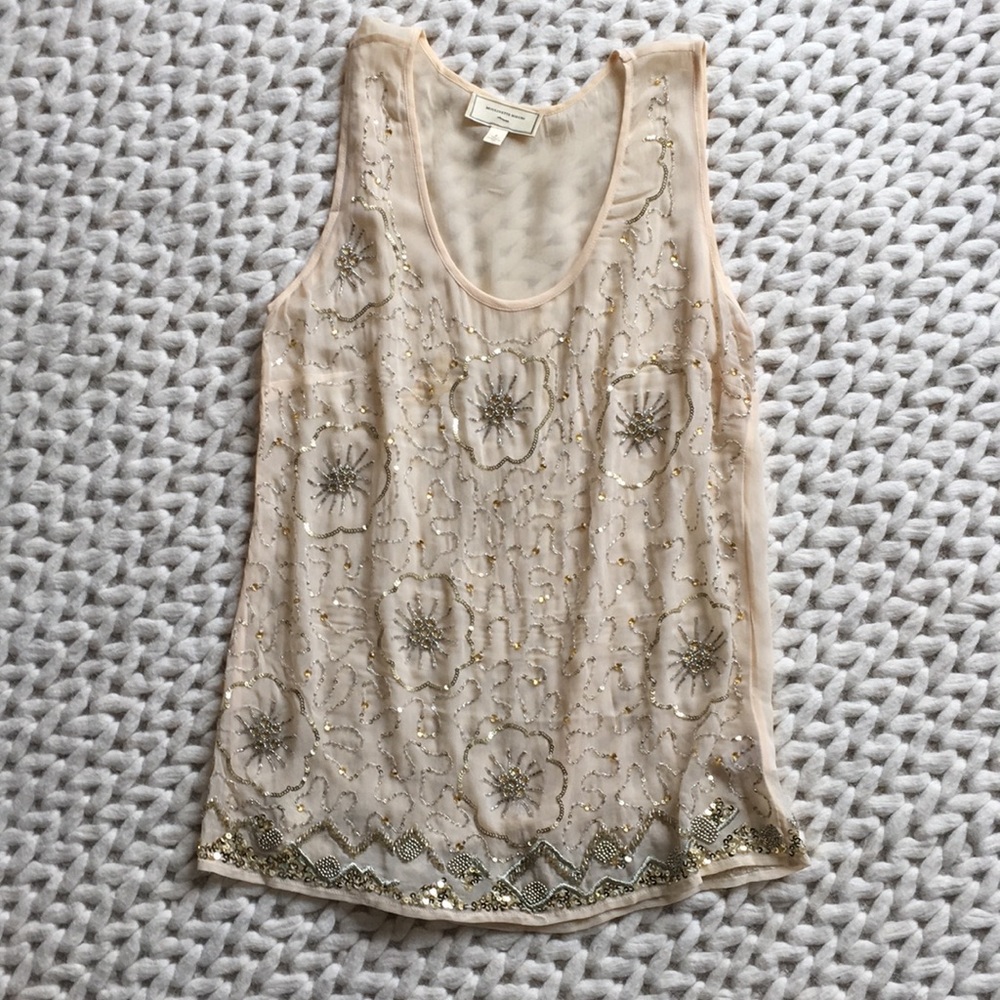 Sheer light pink, beaded tank top
